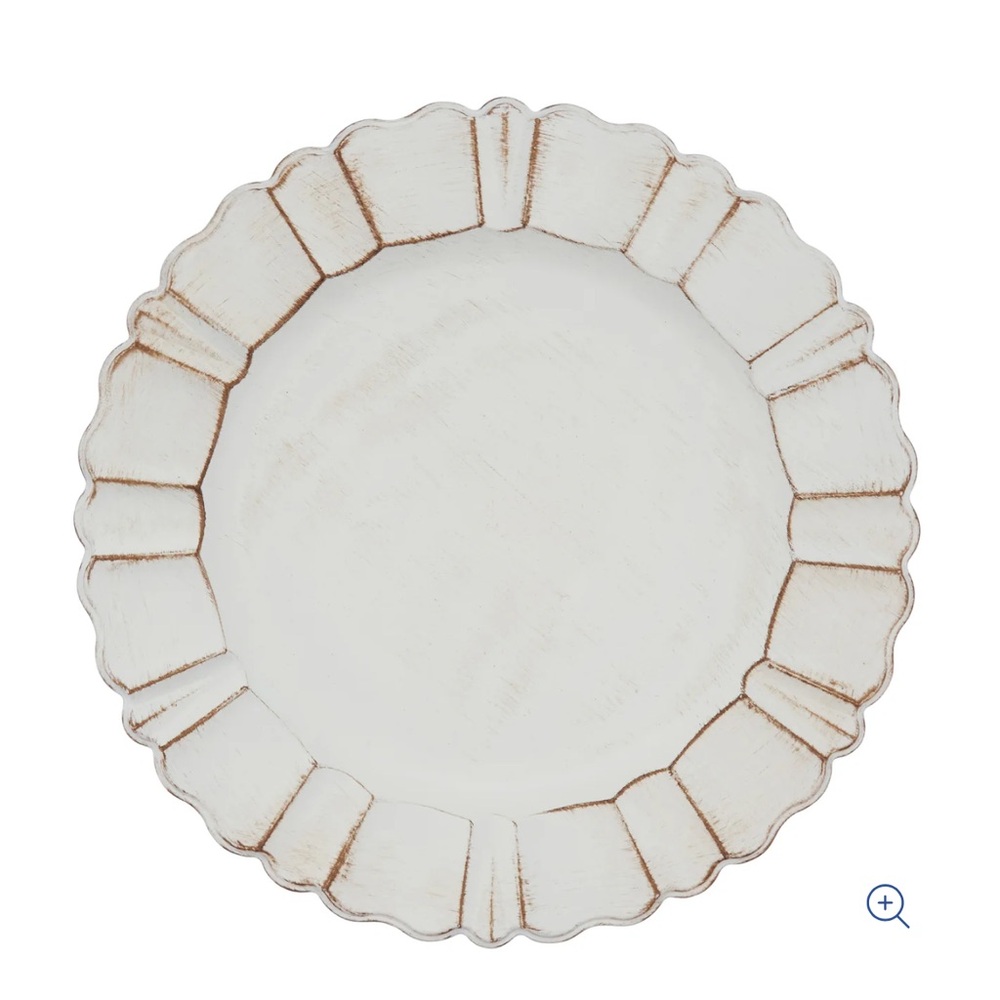 Pier 1 Cream Scalloped Charger Plate with Distressed Gold Trim - Set of 8